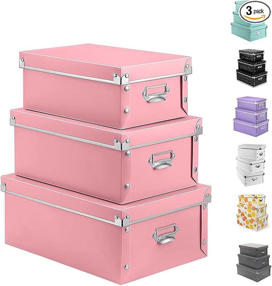 XUCHUN File Storage Boxes, Foldable Storage Bins with Lid 3 in 1 Set, Press-Stud Fastening, Moisture-Proof, Space Saving Storage, Photoes, Files, Closets-NeatNest