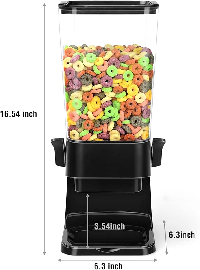 Cereal Dispenser Countertop Dual Dry Food Dispenser Large Cereal Containers Storage Organizer Dispensador De Cereales Candy Machine Rice Dispenser For Snack,Nuts, Granola(Black,1PC)-NeatNest