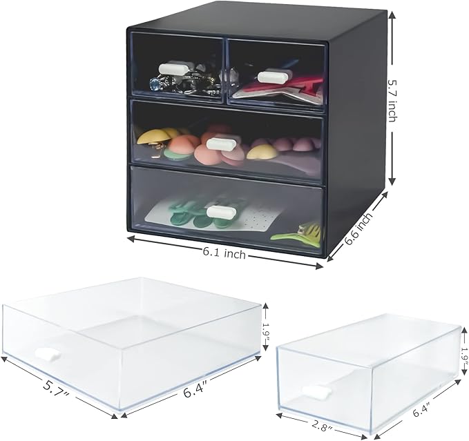 Desk Organizer with Drawer, Desk Storage Box, Plastic Office Stationery Supplies Organizers, Desktop Organizer for Office School Home (4 drawer, Black)-NeatNest