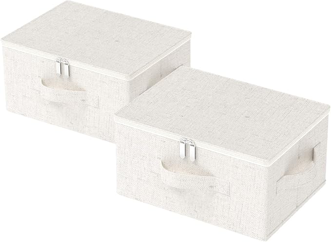 Underbed Storage Cube, Closet Organizer with Lid, Foldable Home Container Bags for Organizing Clothes, Shoes, Blankets, Pillows, 15.7x11.8x7.8Inches, Beige, 2 Pack-NeatNest