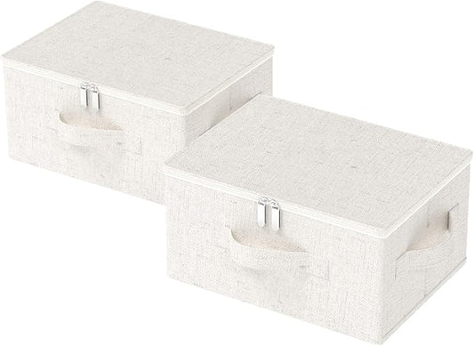 Underbed Storage Cube, Closet Organizer with Lid, Foldable Home Container Bags for Organizing Clothes, Shoes, Blankets, Pillows, 15.7x11.8x7.8Inches, Beige, 2 Pack-NeatNest