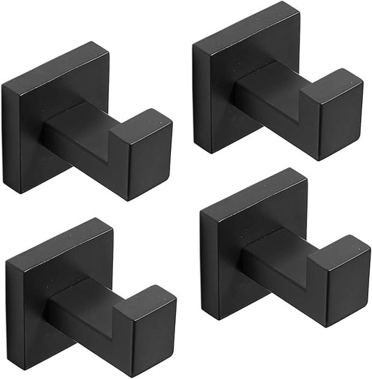 4 Pack Matte Black Robe Hook Wall-Mounted Towel Hook Coat Hanger for Bathroom Bedroom Kitchen