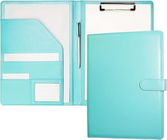 Clipboard Folder Padfolio, Writing Portfolio Faux Leather Clipboards with Cover for Legal Pad Holder Letter Size A4 8.5 x 11 for Business Conference Notepad Clip Boards (Pale Turquoise)-NeatNest