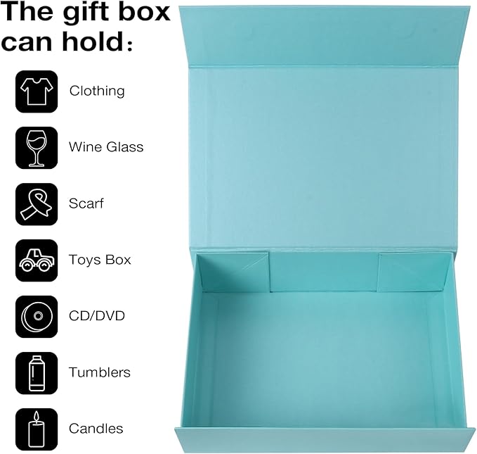 Aimyoo Blue Collapsible Gift Box with Magnetic Closure Lids 10.5x7x3 in, Bridesmaid Groomsmen Proposal Box, Medium Rectangle Box for Present Graduation Storage 3 Pack-NeatNest