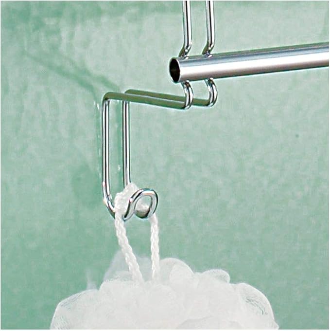 iDesign Classico Steel Over-The-Door Towel Rack with Storage Hooks - 16.75" x 4.25" x 24", Chrome