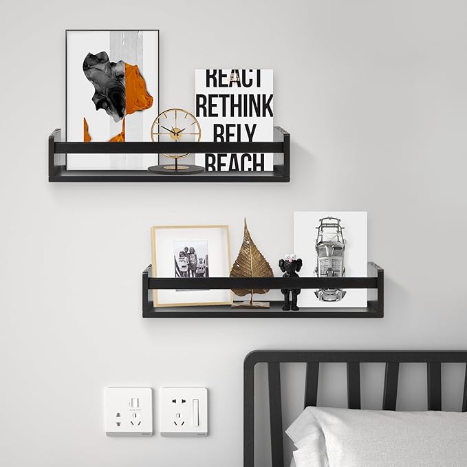 Gneric Floating Shelves for Wall, Black Nursery Book Shelves, 23.6 inch Kids Bookshelf, Wall Shelves for Living Room Bedroom Decor,Kitchen Spice Rack,Bathroom Storage Rack-NeatNest