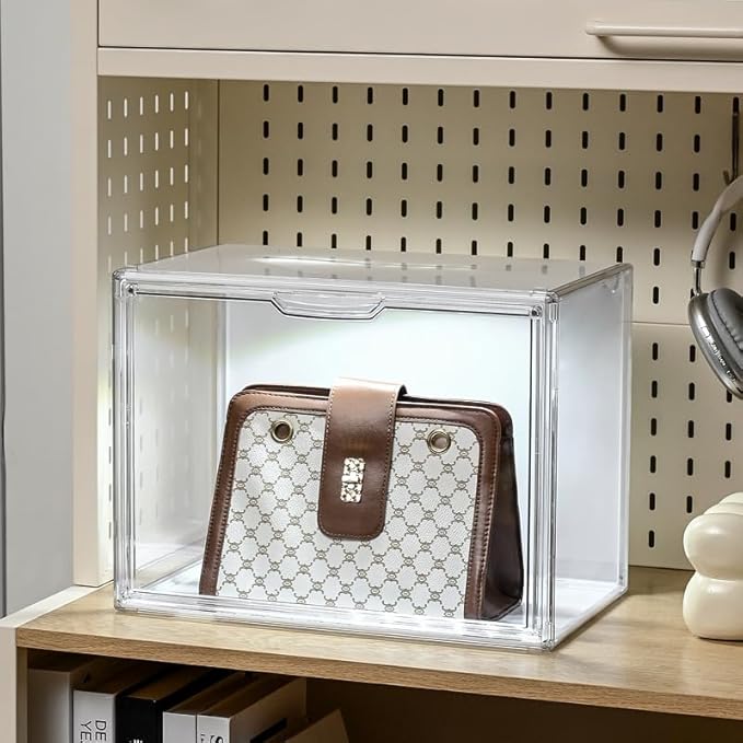 Clear Stackable Plastic Storage Bins with Magnetic Lid (Transparent, Transparent with light-L-1 Pack)-NeatNest