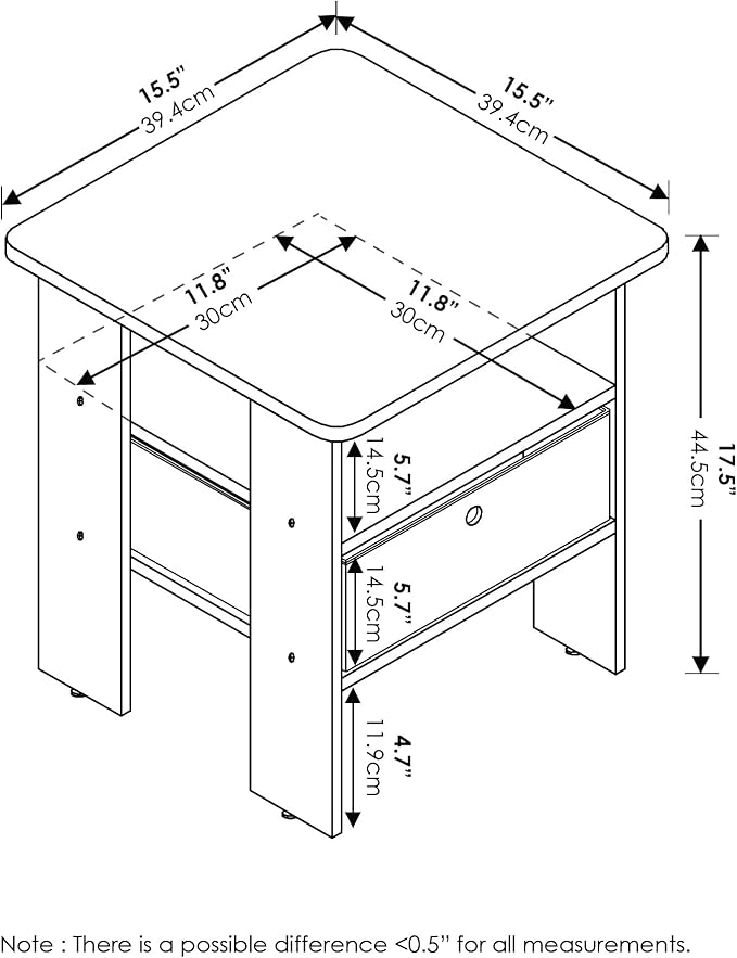 Furinno Andrey Set of 2 End / Side Table / Night Stand / Bedside Table with Bin Drawer, Espresso