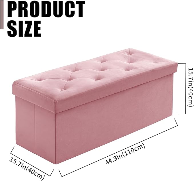 BRIAN & DANY 43 Inches Folding Storage Ottoman Bench, Velvet Ottoman with Storage for Living Room, Long Shoes Bench,Flannelette Footrest Benches Seat (Hot Pink)-NeatNest