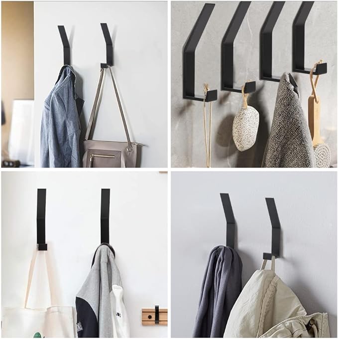 Coat Rack Hooks Wall Mounted, Black 6Packs, Bath Towel Rope Hooks for Kitchen, Door, Cabinet, Bathroom, Foyers, Hallways, and Bedrooms-NeatNest