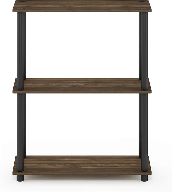 Furinno Turn-N-Tube 3-Tier Compact Multipurpose Shelf Display Rack, Columbia Walnut/Black-NeatNest
