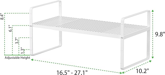 Expandable Cabinet Storage Shelf Stackable Organizer Rack for Kitchen Bathroom Pantry Spice Cupboard Coffee Countertop Home Office Desk Heavy Duty Nonslip White Large 1 Pack-NeatNest