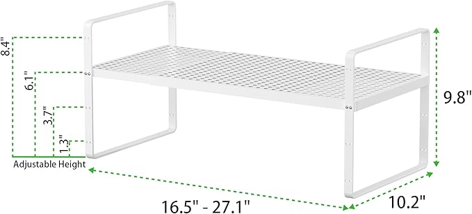 Expandable Cabinet Storage Shelf Stackable Organizer Rack for Kitchen Bathroom Pantry Spice Cupboard Coffee Countertop Home Office Desk Heavy Duty Nonslip White Large 2 Packs-NeatNest