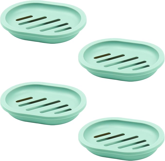 4Pcs Double-Layer Bar Soap Holder for Shower Soap Dish with Drain Soap Saver Box Container Plastic Soap Dish for Bathroom Counter,Kitchen,Toilet (Green)-NeatNest