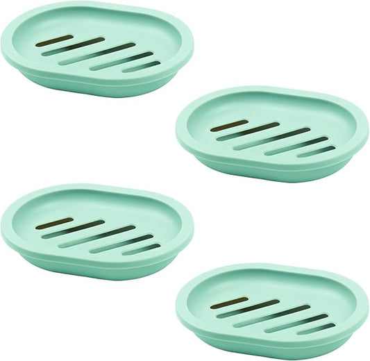 4Pcs Double-Layer Bar Soap Holder for Shower Soap Dish with Drain Soap Saver Box Container Plastic Soap Dish for Bathroom Counter,Kitchen,Toilet (Green)-NeatNest