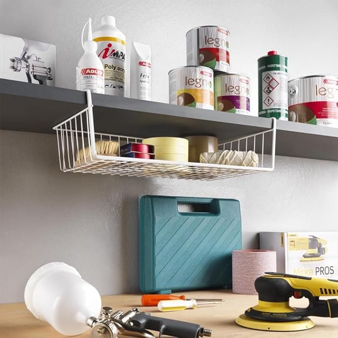Under Shelf Wire Storage Baskets – Hanging Organizer Rack for Cabinet, Pantry, or Closet – White Metal Basket for Kitchen, Towels, or Office – No Tools Required (Set of 2 19")-NeatNest