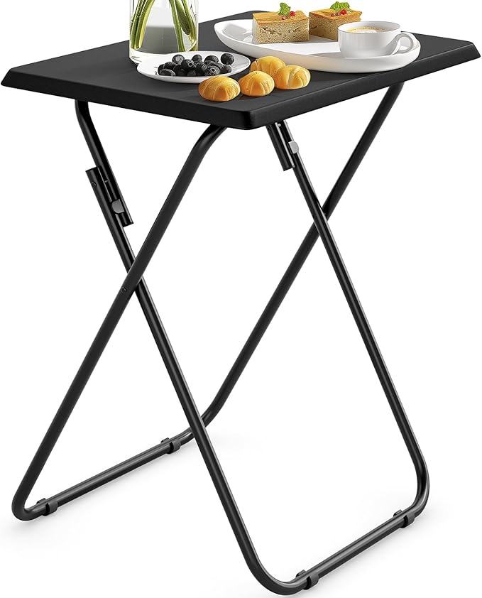 HUANUO Folding TV Tray Table -Stable Tray Table with No Assembly Required, TV Dinner Tray for Eating, Foldable Snack Tables for Bed & Sofa (Black)-NeatNest