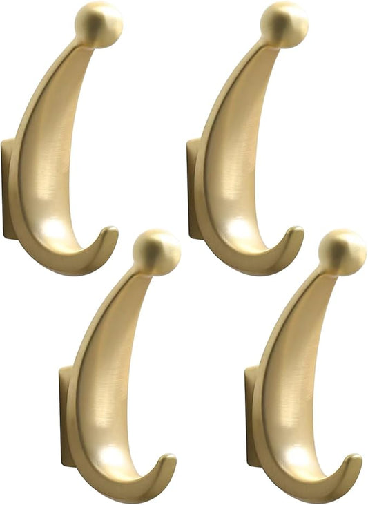 4 Pack Towel Hooks, Metal Wall Mounted Coat Hooks for Bathroom Bedroom Entryway for Hanging Robes Keys Bags(Brushed Gold)