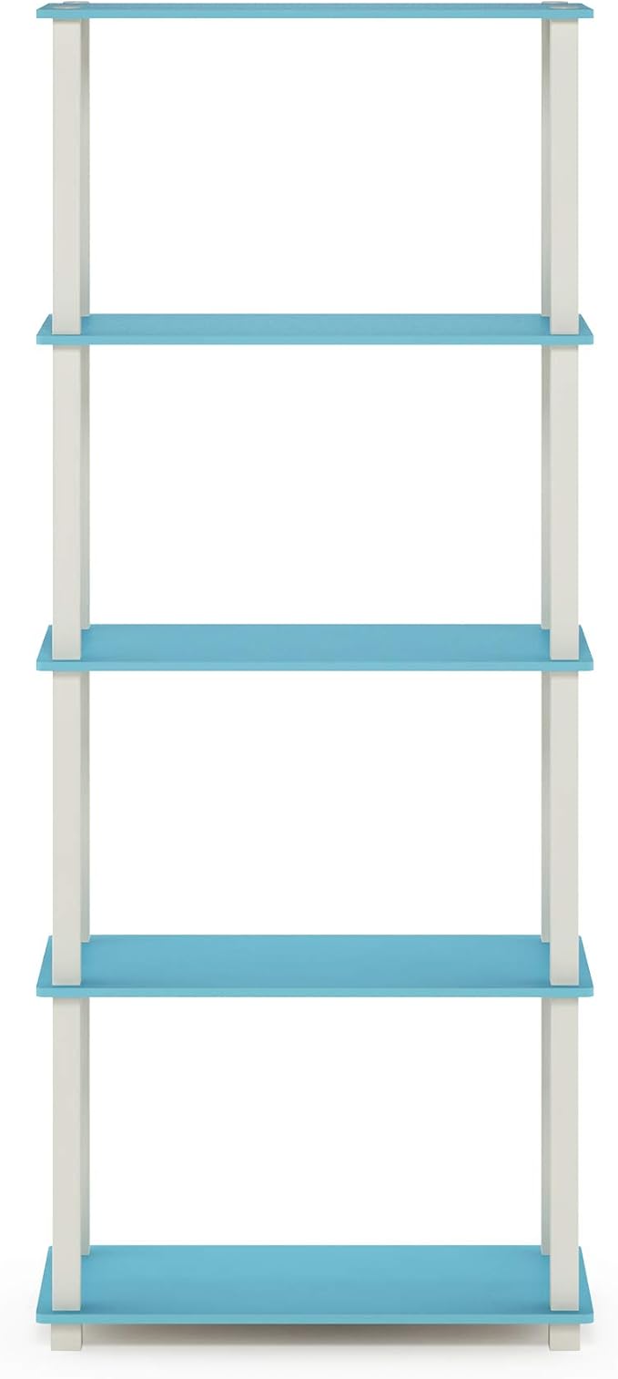 Furinno Turn-N-Tube 5-Tier Multipurpose Shelf / Display Rack / Storage Shelf / Bookshelf, Square Tubes, Light Blue/White-NeatNest