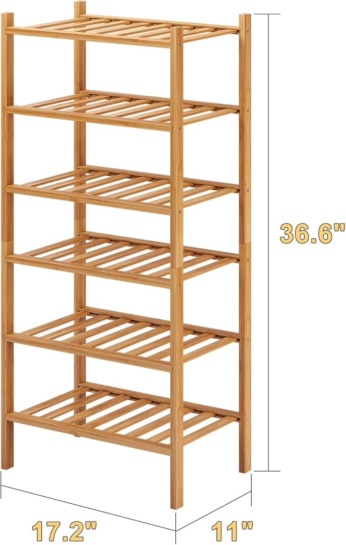 6-Tier Small Shoe Rack for Entryway, Stackable | Heavy Duty | Multi-Function, Bamboo Free Standing Shoe Racks for Bedroom Hallway Closet-NeatNest