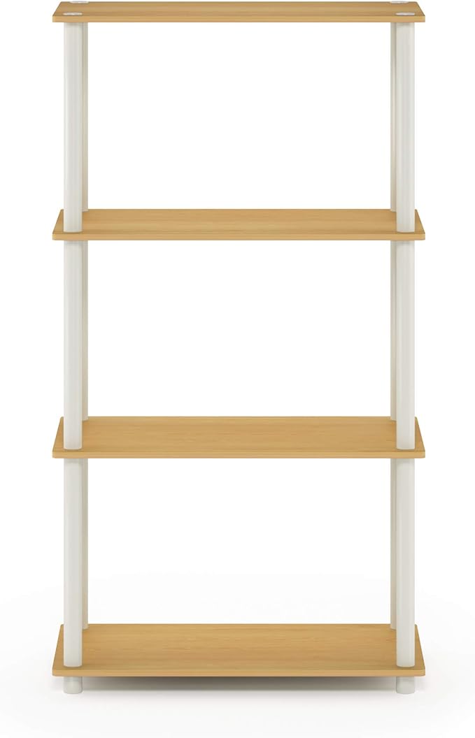 Furinno (99557BE/WH) Turn-N-Tube 4-Tier Multipurpose Shelf Display Rack - Beech/White-NeatNest