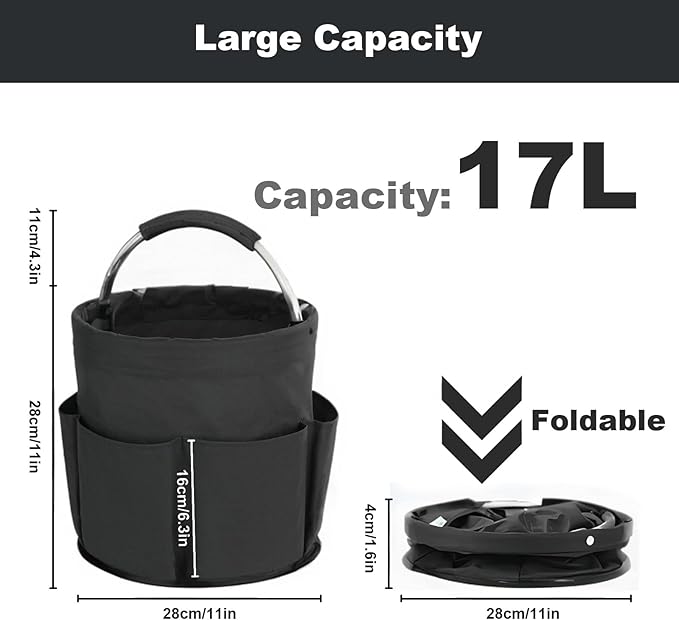Cleaning Caddy with Handle, Cleaning Products Organiser, 17L Foldable Storage Basket, Cleaning Caddy Organiser, Portable Multi Cleaning Bucket Bag for Home, Garden (Black)-NeatNest