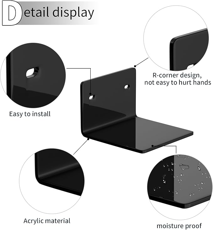 4 Inches Black Small Wall Shelves Set of 2, Acrylic Wall Organizer Shelf Display Shelves for Bedroom, Gaming Room, Living Room, Bathroom, Office, 2 Pack-NeatNest