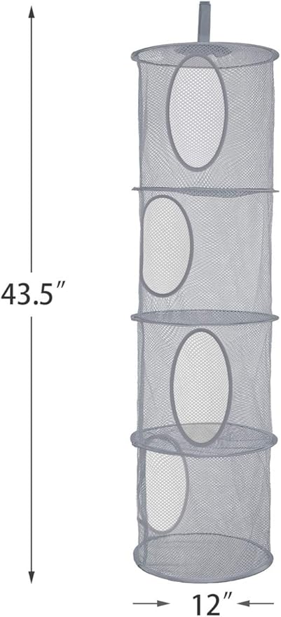 2Pcs Stuffed Animal Storage Foldable Stuffed Animal Net or Hammock Organizer, 4 Compartments Hanging Mesh Toy Storage Hammock for Kid Room Toys, Gloves, Hats, Socks（Grey）-NeatNest