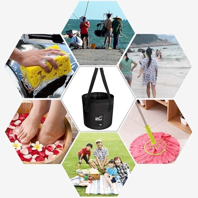 Collapsible Bucket with Handle, Multifunctional Foldable Water Container for Camping, Hiking, Traveling, Fishing, Washing, Gardening, Waterproof, Durable, Lightweight, Black-NeatNest