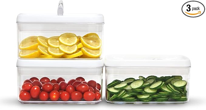 Felli Flip Tite Food Storage Container with Lid 4” RECTANGLE Airtight Ring Flip Lock Top, Stackable Acrylic Canister Set for Kitchen Fridge Pantry Organizer, Veggie Fruit Tea Bag Snack (1.1 qt)-NeatNest