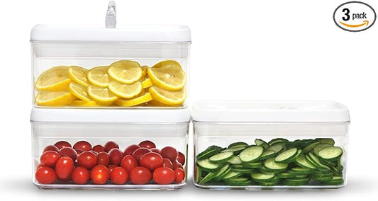 Felli Flip Tite Food Storage Container with Lid 4” RECTANGLE Airtight Ring Flip Lock Top, Stackable Acrylic Canister Set for Kitchen Fridge Pantry Organizer, Veggie Fruit Tea Bag Snack (1.1 qt)-NeatNest