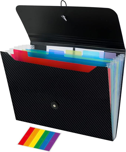Expandable File Folders, Expanding Receipt Organizer, Accordion Folder File Folders, Important Document Organizer, Accordion Folder for Office/School/Home (Black Cover)