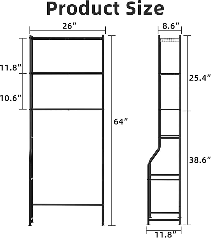 3-Tier Over The Toilet Storage, Freestanding Metal Bathroom Shelves, Space Saver Above The Over Toilet Storage Shelf for Bathroom, Black-NeatNest