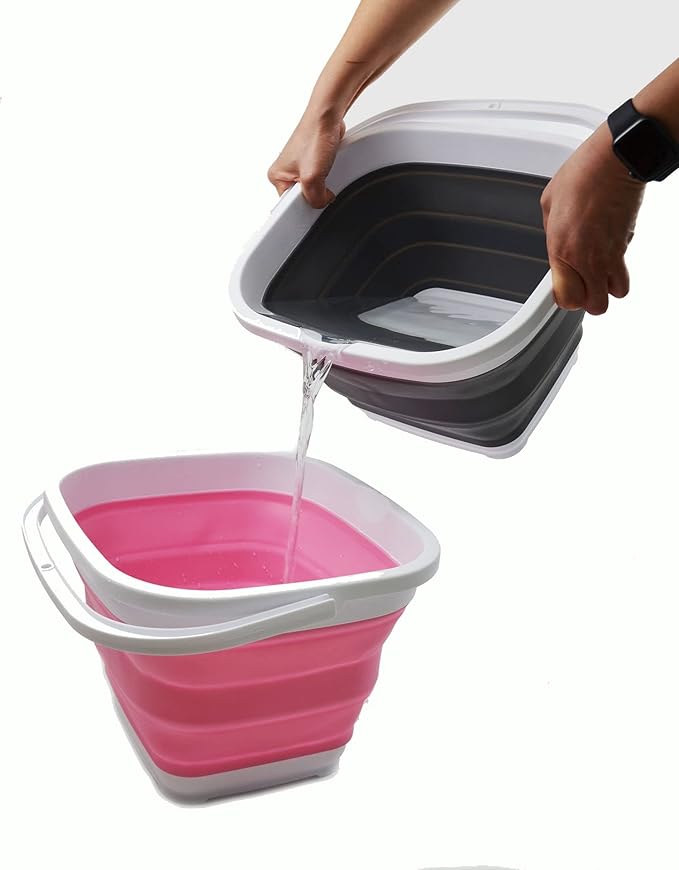 SAMMART 10L (2.6 Gallon) Collapsible Rectangular Handy Bucket (White/Pink (Set of 2))-NeatNest