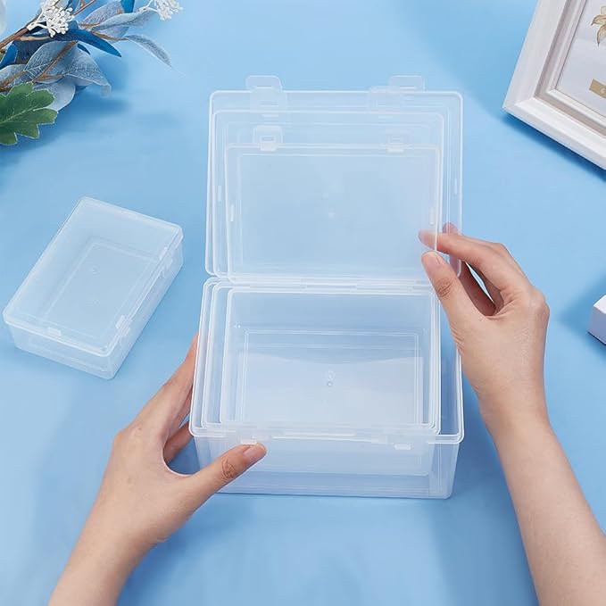 BENECREAT 4 Sizes Bead Storage Organizer Box, Rectangle Clear PP Plastic Box Containers, Dustproof Case with Hinged Lid for Cards, Beads and Craft Supplies-NeatNest