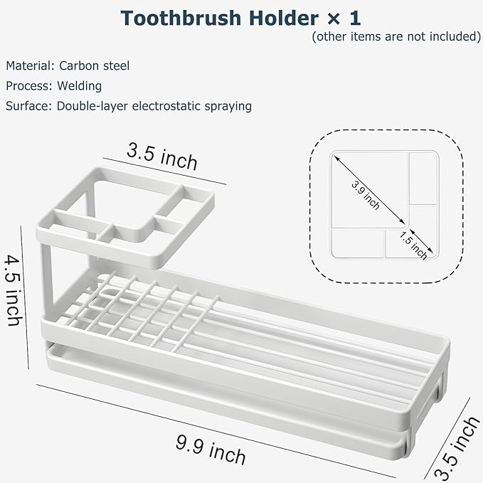 MYITYARD Toothbrush Holders for Bathrooms, 4 Slots Rustproof Metal Tooth Brushing Organizer with Drainage, Electric Tooth Brush Toothpaste Holder for Bathroom Countertop, White