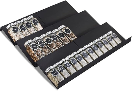 Expandable Spice Drawer Rack Organizer Insert for Kitchen Cabinet - Multi Tier Adjustable Spice Storage Shelf for Seasoning and Jar, Pack of 6-NeatNest