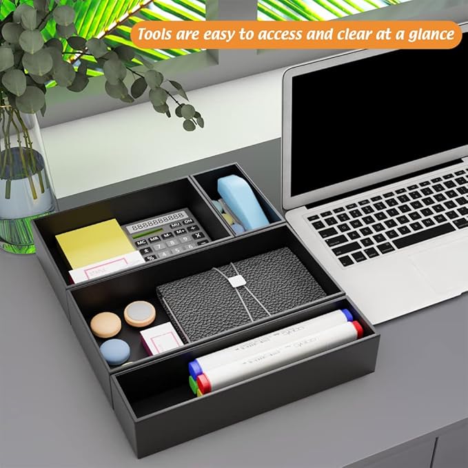 Black Bamboo Drawer Organizer - Silverware&Utensil Holder Organizer for Kitchen Drawers, Multi-Use Drawer Dividers Boxes for Bathroom Counter，Cabinet, Garage, Office Desk, Makeup, Jewelry (9"6"2.5")-NeatNest