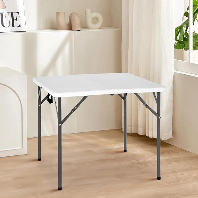 34" Square Plastic Folding Card Table, Portable Outdoor Dining Table with Collapsible Legs and Carrying Handle,Plastic Tables for Camping,Picnic, Office-NeatNest