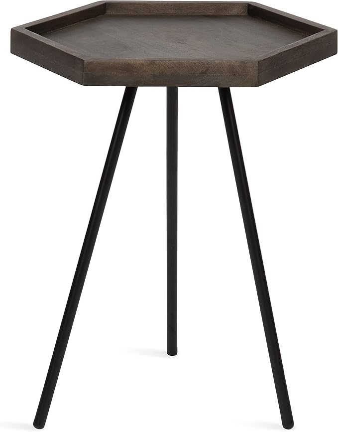 Kate and Laurel Kashvi Modern Side Table 17 x 15 x 20; Graywash; Decorative Farmhouse Hexagon Bedroom Nightstand Table for Storage and Display