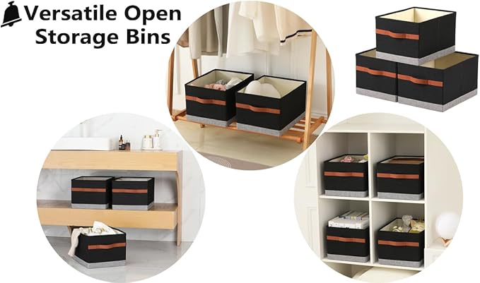 ALYER Collapsible Fabric Storage Organizer with Handles,Shelf Bins Box Container for Bedroom Office Closet Babies Nursery Toys Books Clothes (Black&Gray, 15.8" x 12" x 10")