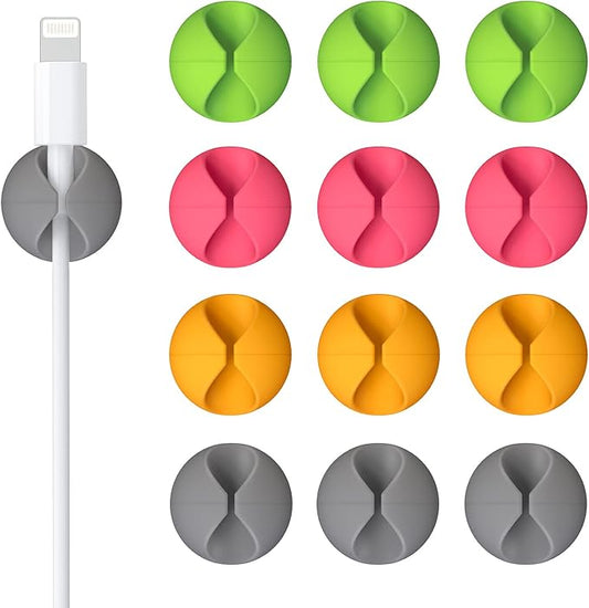12 Pack Cable Clips, Znben Cable Holder for Desk Cord Organizer Adhesive Cord Management Charger Wire Holder Clips for Desk, Home, Office, Car, Cubicle, Nightstand Colorful-NeatNest