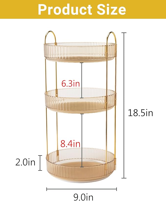360 Rotating Makeup Organizer for Vanity,3 Tier Large Capacity Vanity Storage,Skincare Perfume Spinning Organizer,Bathroom Cosmetics Storage Makeup Stand Organizer (Gold-3 Tier)-NeatNest