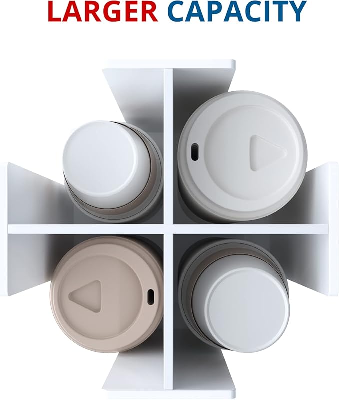 Cup and Lid Holder, 4 Compartment, Square | Rotating Coffee Cup Dispenser Lid Carousel for Restaurant, Buffet, Coffee Station, Bar, Countertop, White Acrylic-NeatNest