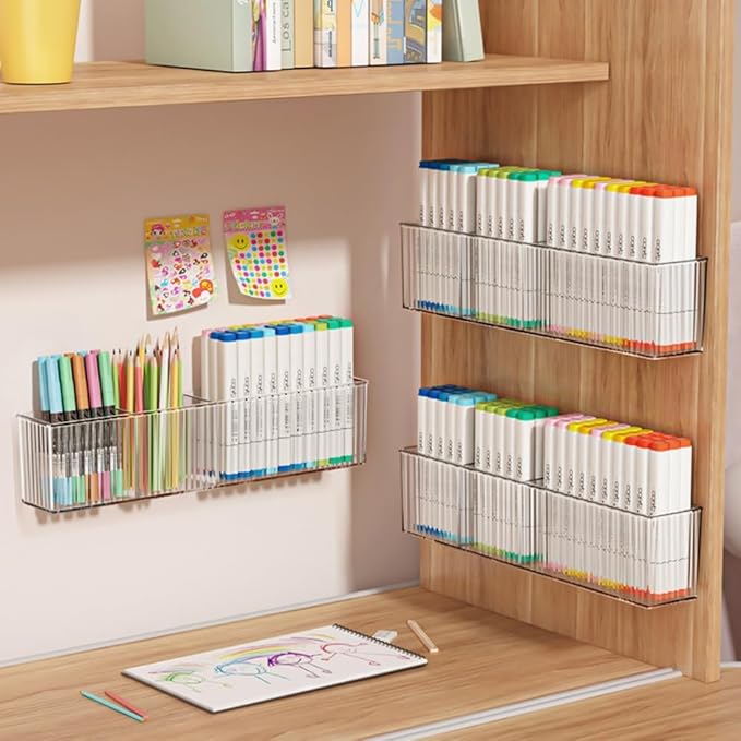 2 Pack Wall Mount Marker Organizer, Makeup Organizer Hanging Storage Organizer Bin Floating Shelves for Office Bathroom Kitchen Bedroom (Large)-NeatNest