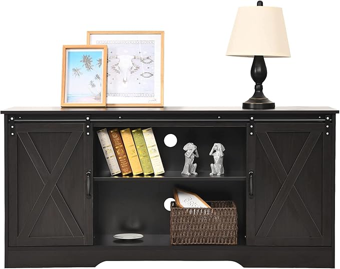 4 EVER WINNER Farmhouse TV Stand for 65+ Inch TV, Espresso Entertainment Center for 65 Inch TV, Modern Farmhouse Television Stands for TVs up to 70, Espresso TV Stand for Flat Screens 65-NeatNest