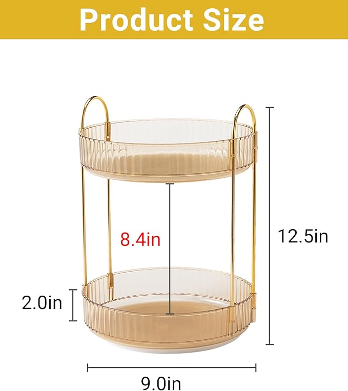 360 Rotating Gold Makeup Organizer,2 Tier Large Capacity Rotating Makeup Organizer,SkincarePerfume Organizer,Bathroom Cosmetics Storage Organizer Countertop (Gold-2 Tier)-NeatNest