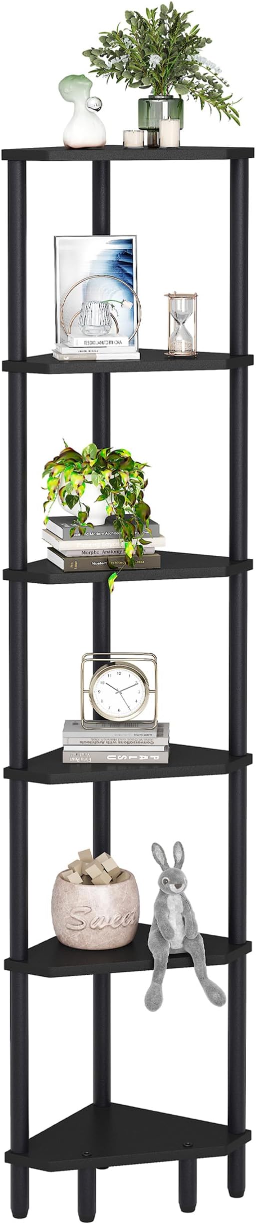 6 Tier Corner Shelf, 66.5'' Tall Standing Shelf, Narrow Display Shelf Stand, Modern Corner Bookshelf, Plant Stand, Corner Bookcase for Living Room, Bedroom, Bathroom, Black LCS502B-NeatNest