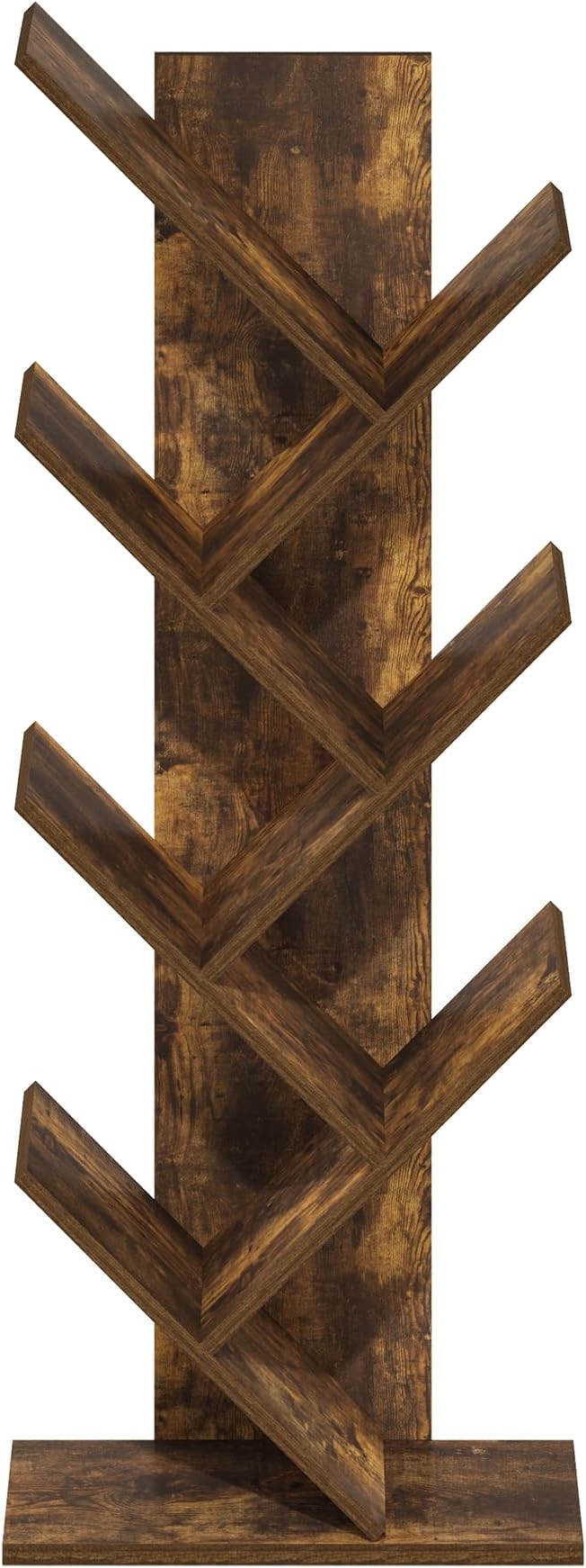 Furinno Tree Bookshelf 7-Tier Floor Standing Tree Bookcase, Amber Pine-NeatNest