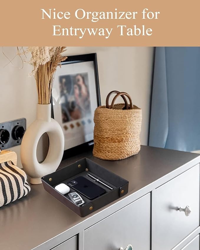 CASIRENA Father's Day Gifts Faux Leather Valet Tray Organizer for Men - Catch-All Tray for Entryway Table Key, Wallet, Watch, Coin Change, Phone, Dresser EDC Dump Jewelry, Bedside Nightstand Desk-top-NeatNest